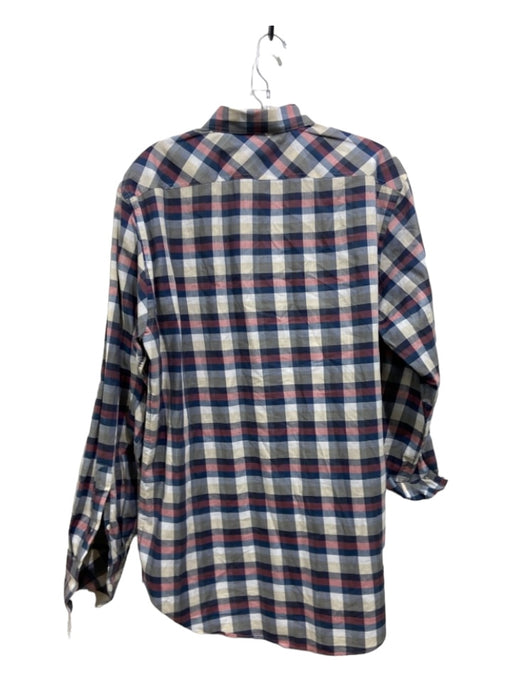 Billy Reid Size L Navy & Multicolor Cotton Plaid Button Up Long Sleeve Shirt L