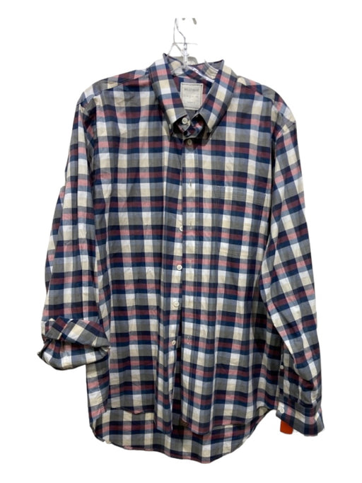 Billy Reid Size L Navy & Multicolor Cotton Plaid Button Up Long Sleeve Shirt L