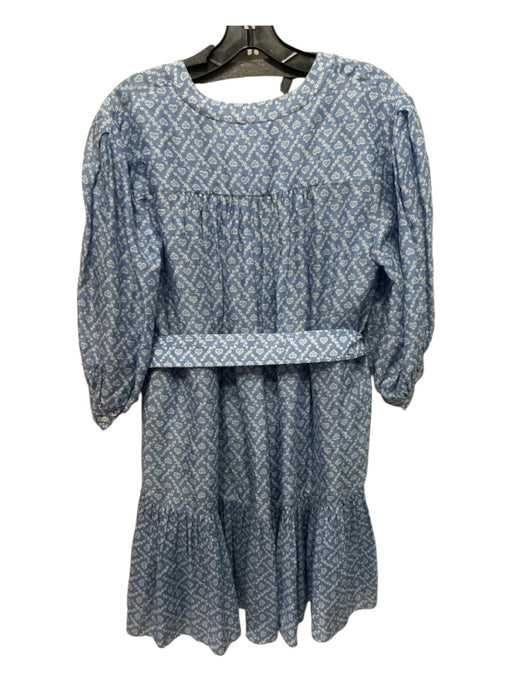 Sandro Size 38 Blue & White Linen Blend Semi Sheer Flowers & Hearts Dress Blue & White / 38