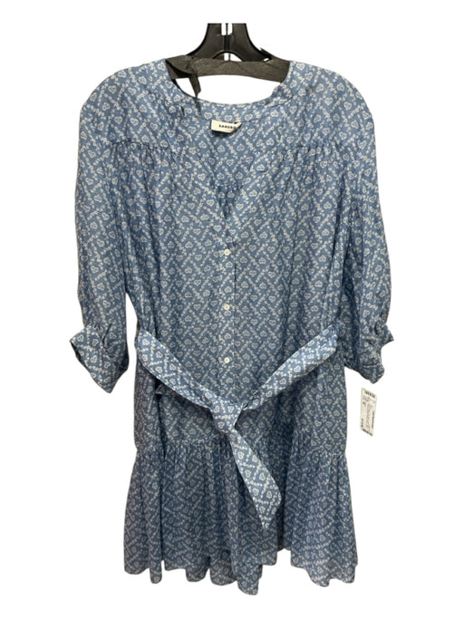 Sandro Size 38 Blue & White Linen Blend Semi Sheer Flowers & Hearts Dress Blue & White / 38
