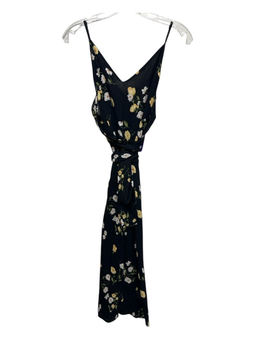 Reformation Size 0 Black, Yellow, Green Viscose Flowers Back Tie Midi Dress Black, Yellow, Green / 0