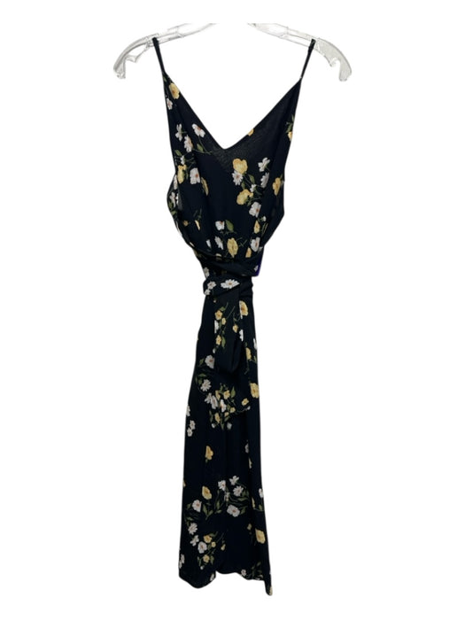 Reformation Size 0 Black, Yellow, Green Viscose Flowers Back Tie Midi Dress Black, Yellow, Green / 0