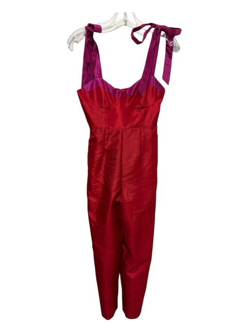 Hutch Size 0 Red & Pink Polyester Empire Waist Tie Straps Straight Leg Jumpsuit Red & Pink / 0