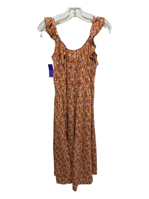 XiRENA Size XS Orange, White, Red Cotton Gathered Neckline Floral Swift Dress Orange, White, Red / XS