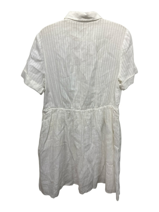 Frame Size S White Linen Striped Collared 1/2 Button short sleeve Dress White / S