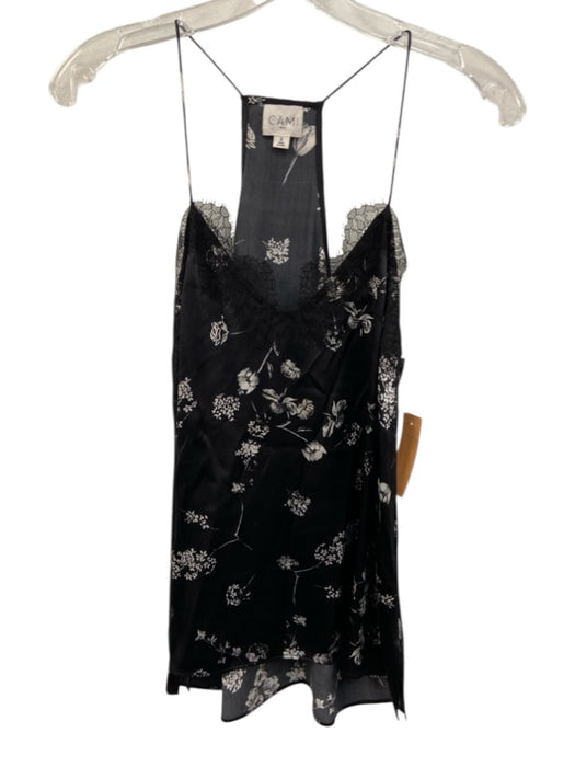 Cami NYC Size S Black & Multi Silk floral print Lace Trim Spaghetti Strap Top Black & Multi / S