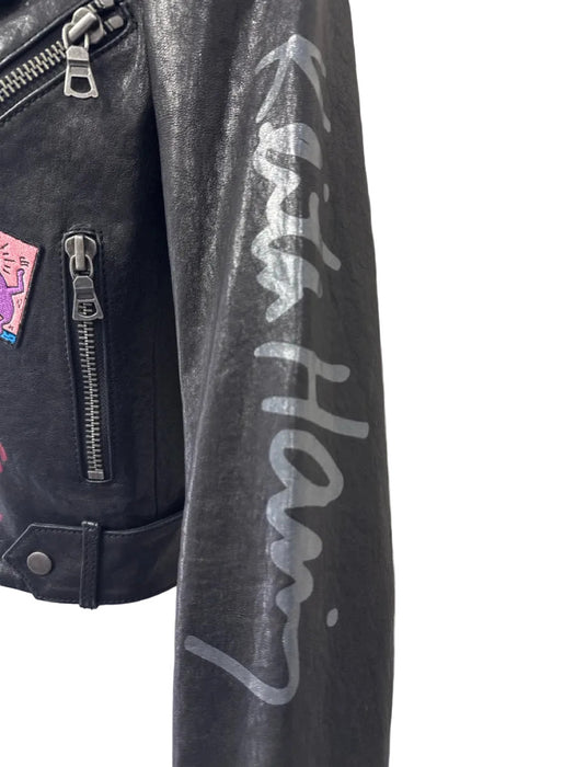 Keith Haring x Alice + Olivia Size XS Black, Red, Multi Lamb leather Jacket