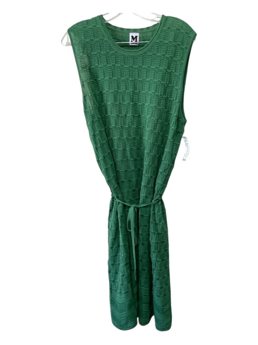 M Missoni Size L/48 Green Viscose Sleeveless Tie Waist Crochet Knit Dress Green / L/48