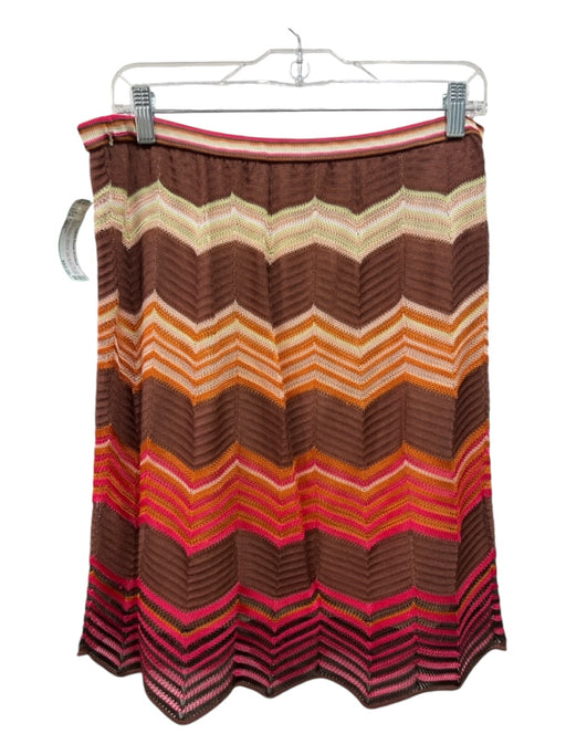 M Missoni Size 46/L Brown & Red Print Viscose Chevron Knit Knee Length Skirt Brown & Red Print / 46/L