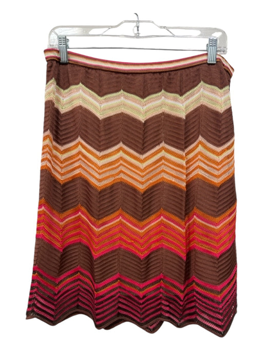 M Missoni Size 46/L Brown & Red Print Viscose Chevron Knit Knee Length Skirt Brown & Red Print / 46/L