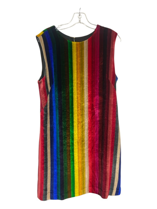 Milly Size 12 Rainbow Silk Blend Sleeveless Striped Velvet Dress Rainbow / 12