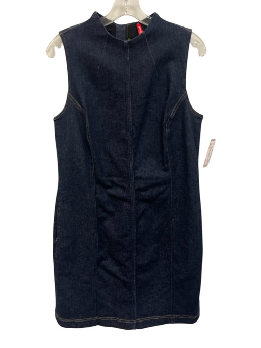 Spanx Size L Dark Wash Cotton Sleeveless Midi pleats Denim Dress Dark Wash / L
