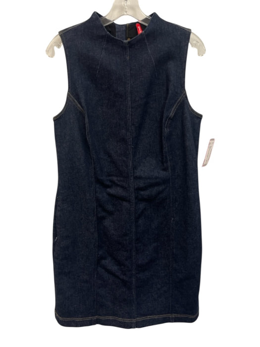 Spanx Size L Dark Wash Cotton Sleeveless Midi pleats Denim Dress Dark Wash / L