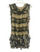Ulla Johnson Size 10 Beige, Blue & Black Silk Ruffle Cap Sleeve Dress Beige, Blue & Black / 10