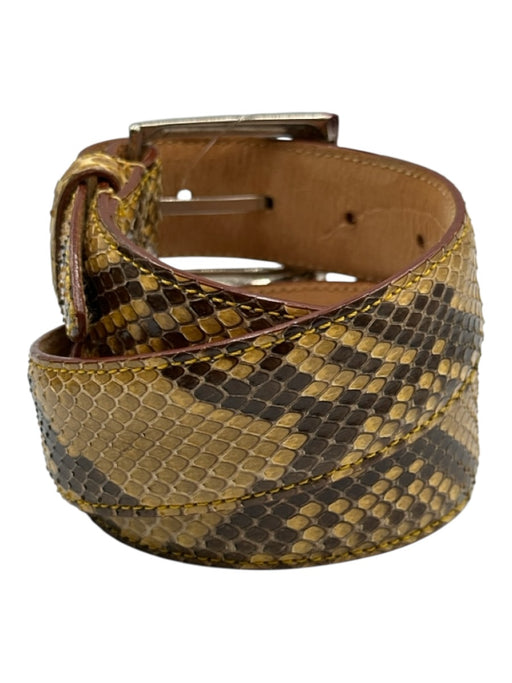 Vero Pitone Yellow & Brown Leather Snake Embossed Silver Buckle Belts Yellow & Brown / 90cm