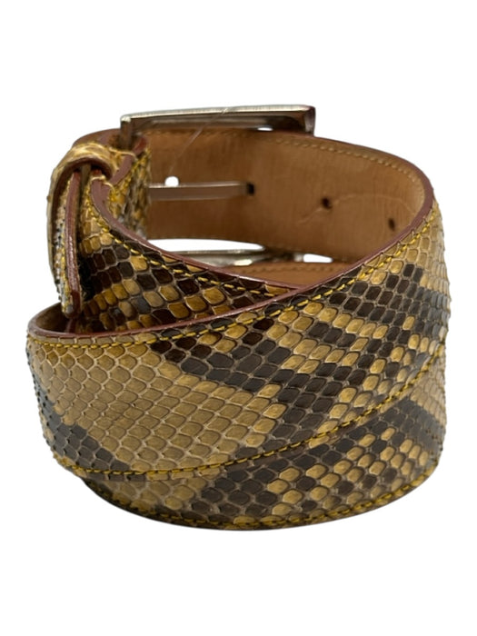 Vero Pitone Yellow & Brown Leather Snake Embossed Silver Buckle Belts Yellow & Brown / 90cm