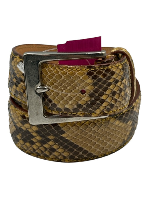 Vero Pitone Yellow & Brown Leather Snake Embossed Silver Buckle Belts Yellow & Brown / 90cm