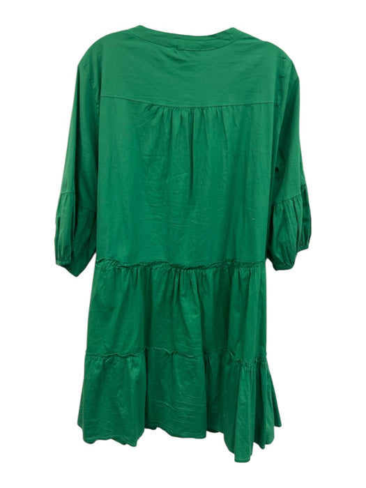 Sofia Size Est M/L Green Cotton Puff Sleeves Button pleats Dress Green / Est M/L