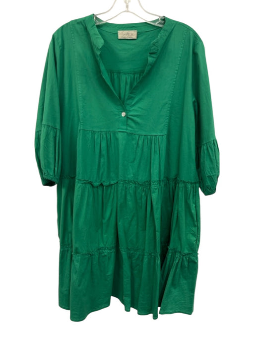 Sofia Size Est M/L Green Cotton Puff Sleeves Button pleats Dress Green / Est M/L