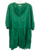 Sofia Size Est M/L Green Cotton Puff Sleeves Button pleats Dress Green / Est M/L