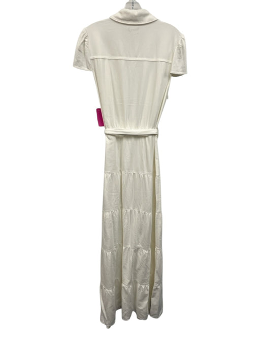 Alice + Olivia Size 12 White Cotton & Viscose Short Sleeve Maxi Buttons Dress White / 12