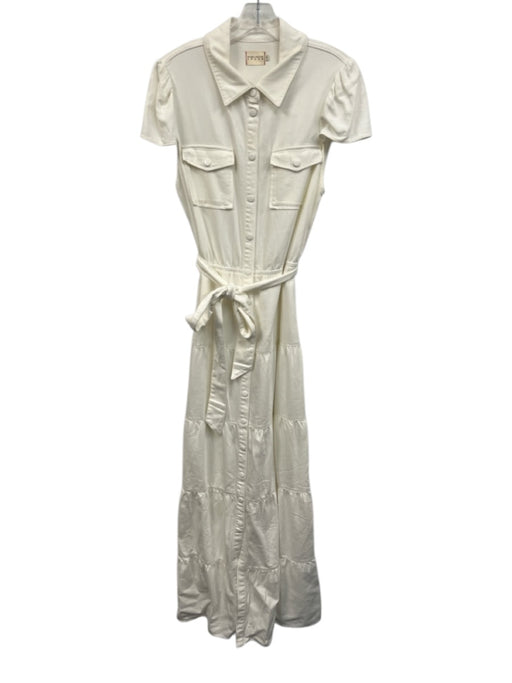 Alice + Olivia Size 12 White Cotton & Viscose Short Sleeve Maxi Buttons Dress White / 12