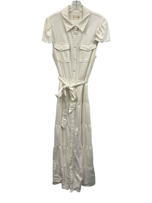 Alice + Olivia Size 12 White Cotton & Viscose Short Sleeve Maxi Buttons Dress White / 12
