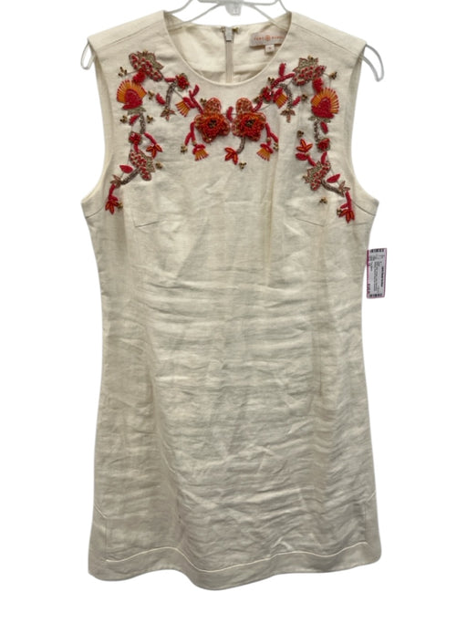 Tory Burch Size 12 White, Red, Orange Linen Sleeveless Beaded Textured Dress White, Red, Orange / 12