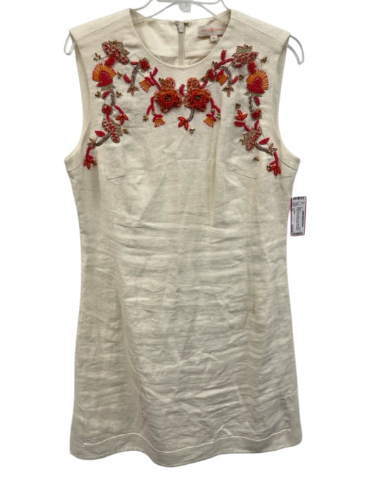Tory Burch Size 12 White, Red, Orange Linen Sleeveless Beaded Textured Dress White, Red, Orange / 12