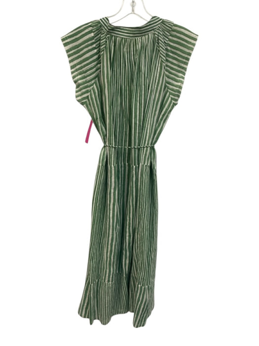 V.DE. VINSTER. Size M Green & White Cotton Striped Sleeveless Frayed Hem Dress Green & White / M
