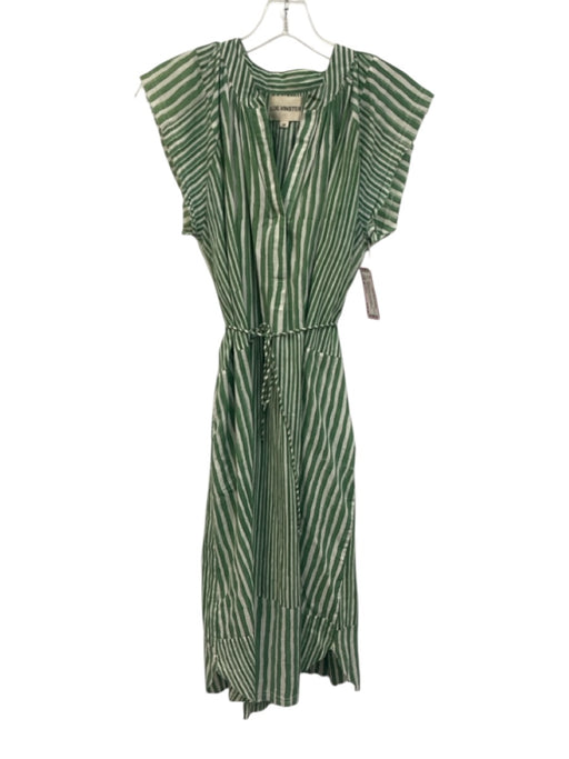 V.DE. VINSTER. Size M Green & White Cotton Striped Sleeveless Frayed Hem Dress Green & White / M