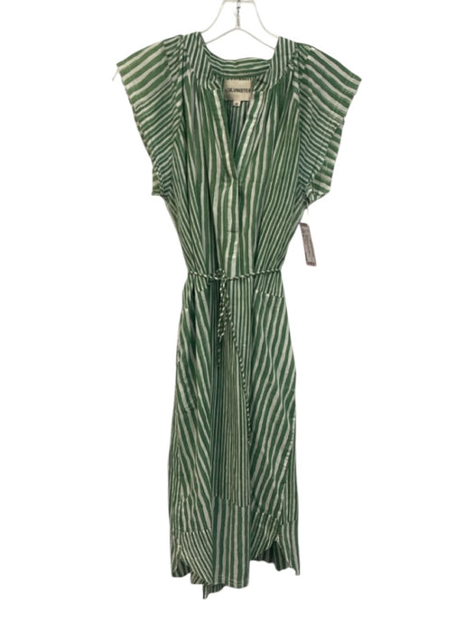 V.DE. VINSTER. Size M Green & White Cotton Striped Sleeveless Frayed Hem Dress Green & White / M