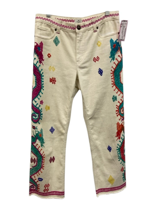 Etro Size 30 White & Multi Cotton Mid Rise Graphic Print Zip Fly Pants White & Multi / 30