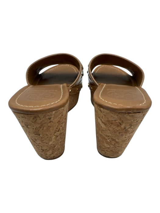 Tory Burch Shoe Size 10.5 Brown Leather & Cork Wedge Patent Open Toe Sandals Brown / 10.5