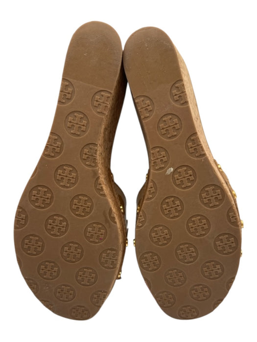 Tory Burch Shoe Size 10.5 Brown Leather & Cork Wedge Patent Open Toe Sandals Brown / 10.5