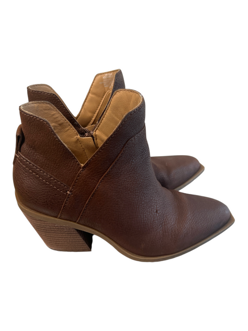 Crown Vintage Shoe Size 8.5 Brown Leather Pointed Toe Block Heel V Ankle Booties Brown / 8.5