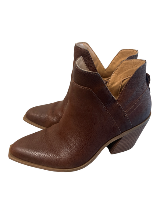 Crown Vintage Shoe Size 8.5 Brown Leather Pointed Toe Block Heel V Ankle Booties Brown / 8.5