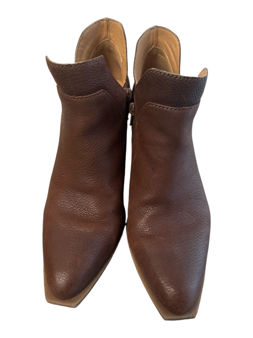 Crown Vintage Shoe Size 8.5 Brown Leather Pointed Toe Block Heel V Ankle Booties Brown / 8.5