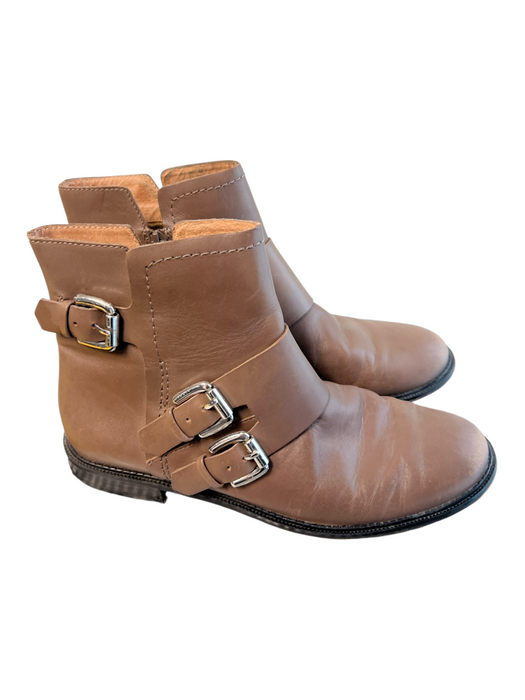 Corso Como Shoe Size 8 Brown Leather Almond Toe Zip Side Buckle Detail Boots Brown / 8