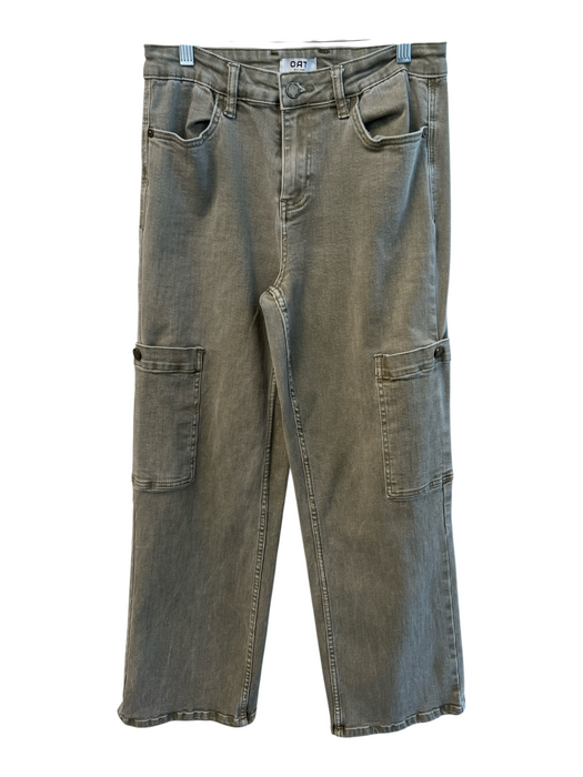 Oat Size 28 Green Missing Fabric Tag Denim Faded Cargo Pockets Wide Leg Jeans Green / 28