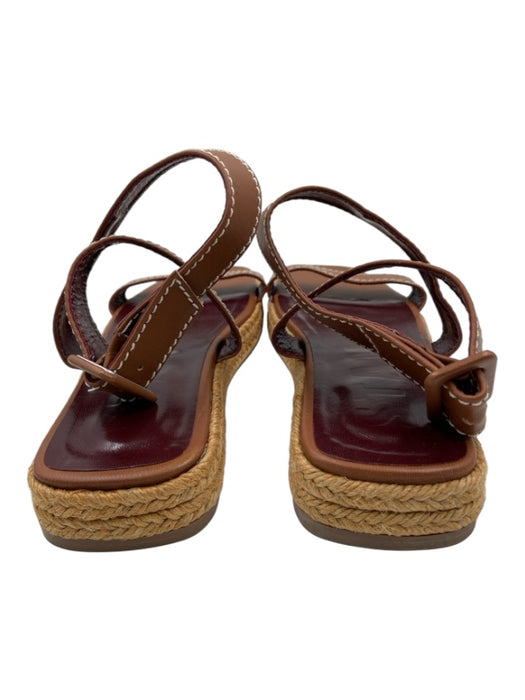 Staud Shoe Size 38 Brown & Tan Leather Contrast Stitch Open Toe Platform Sandals Brown & Tan / 38