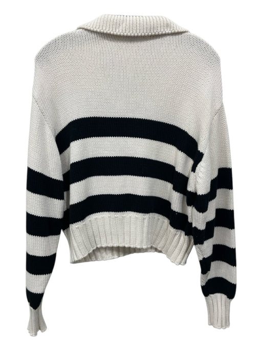 Quince Size Medium creme & black Organic Cotton Rib Knit Horizontal Stripe Top creme & black / Medium