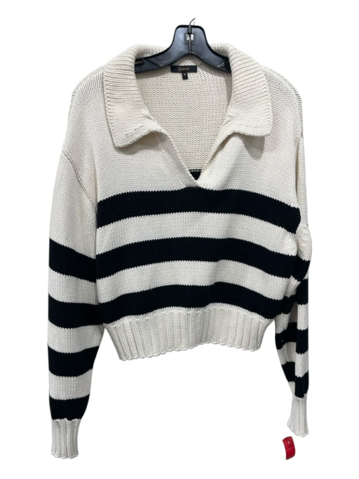 Quince Size Medium creme & black Organic Cotton Rib Knit Horizontal Stripe Top creme & black / Medium