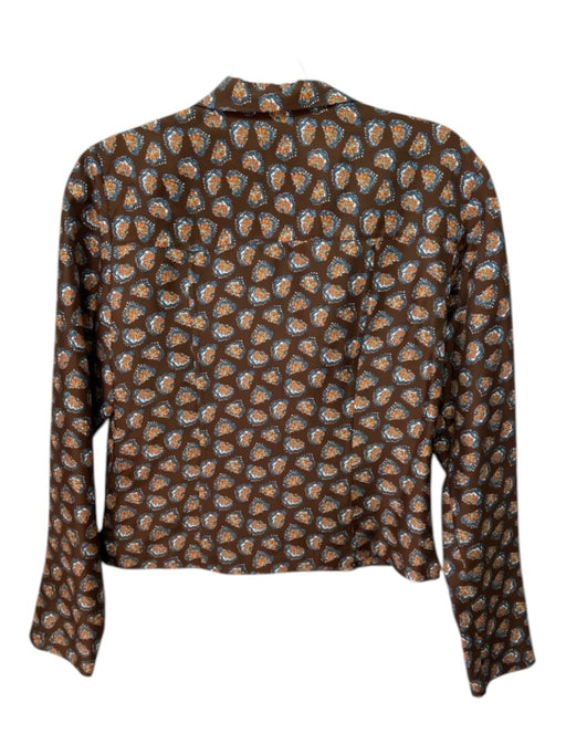 Doen Size Small Brown, Orange & blue Silk Button Collar Floral Long Sleeve Top Brown, Orange & blue / Small