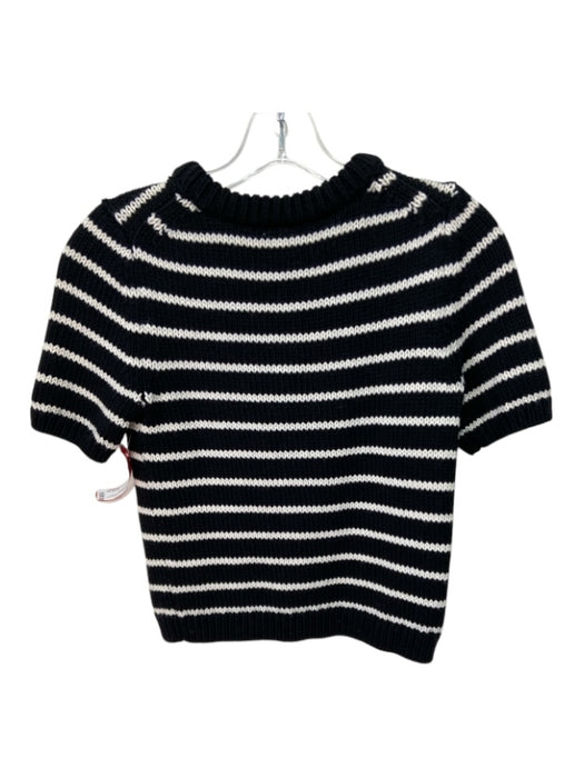 Elorie Size Small Black & White Wool Horizontal Stripes Crew Neck Rib Knit Top Black & White / Small