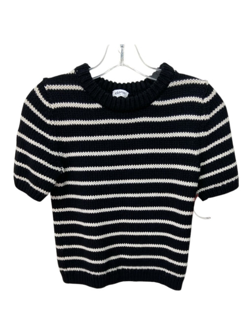 Elorie Size Small Black & White Wool Horizontal Stripes Crew Neck Rib Knit Top Black & White / Small