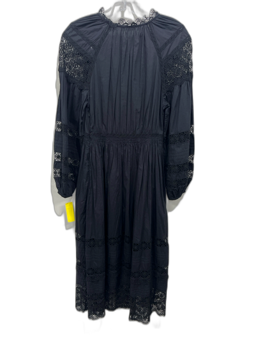 Ulla Johnson Size 4 Black Cotton Crochet Detail Puff Sleeve Midi Dress Black / 4
