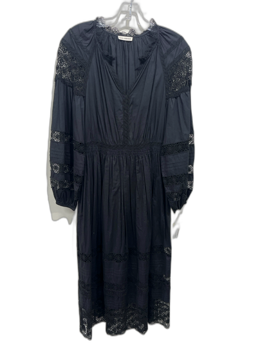 Ulla Johnson Size 4 Black Cotton Crochet Detail Puff Sleeve Midi Dress Black / 4