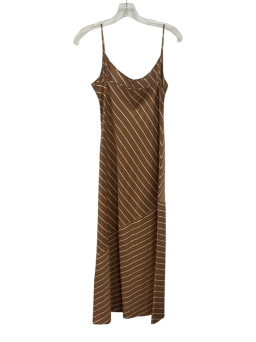 Jenni Kayne Size XS Brown & White Viscose Blend Spaghetti Strap Striped Dress Brown & White / XS