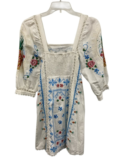 Farm Rio Size Small White, Blue, Orange Linen Blend Half Sleeve Dress White, Blue, Orange / Small